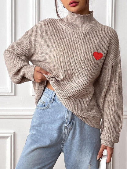 Women Ribbed Pullover with Embroidered Detail