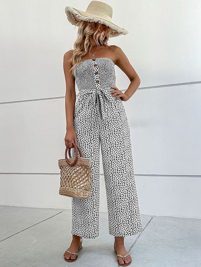 Printed Basic Jumpsuit in Black cotton Sleeveless - Nowi Korean Fashion