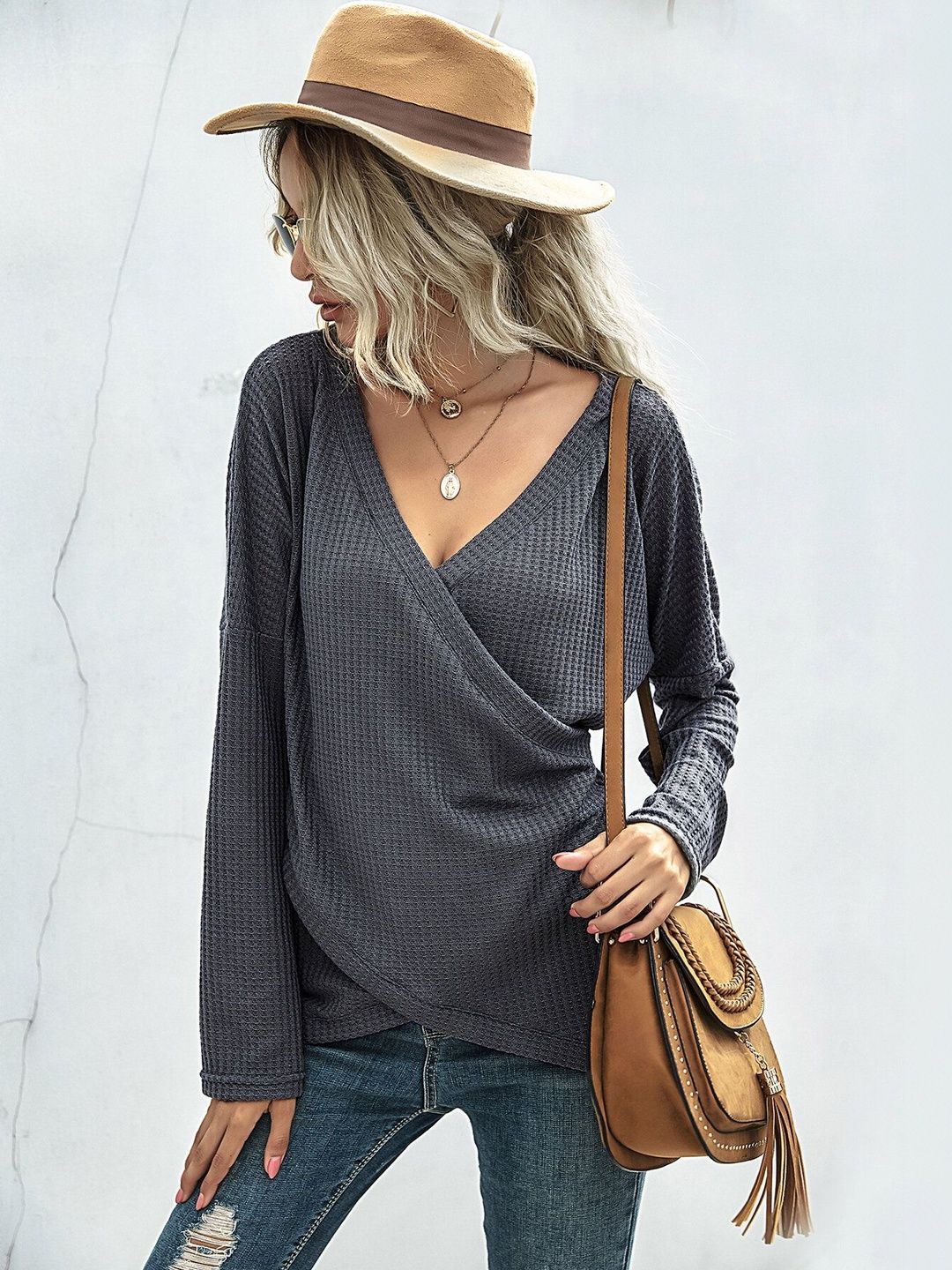 Women's Grey Nowi Women Pullover Blend Printed Regular Fit