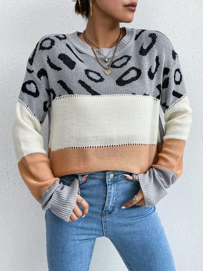 Women's Grey Animal Printed Pullover Blend Regular Fit