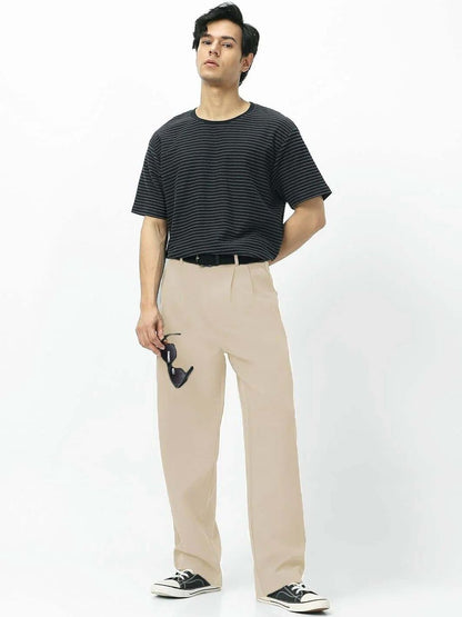 Men Straight Fit Wrinkle Free Pleated Trousers