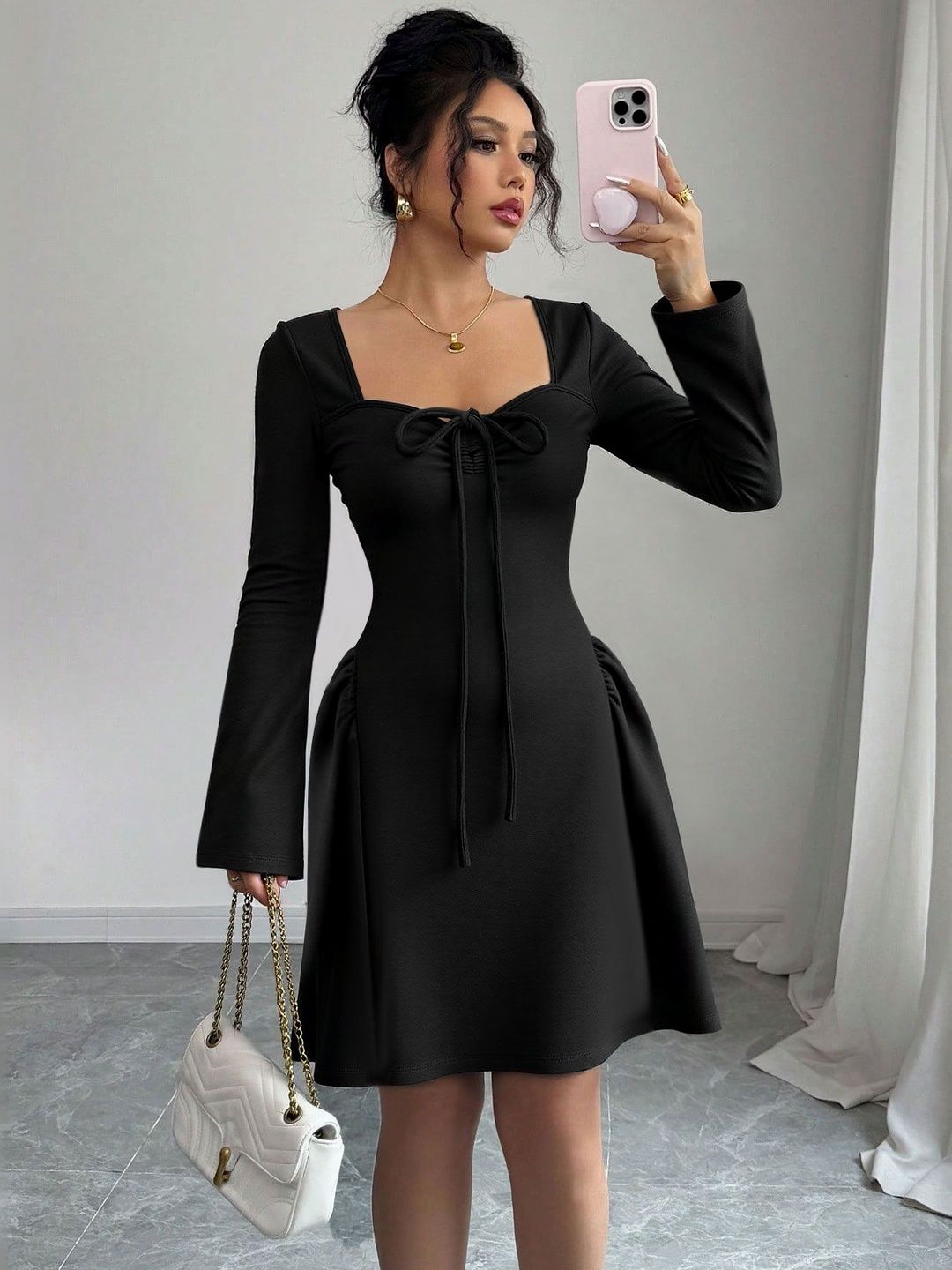 Women's Black Fit & Flare Dress Blend Printed