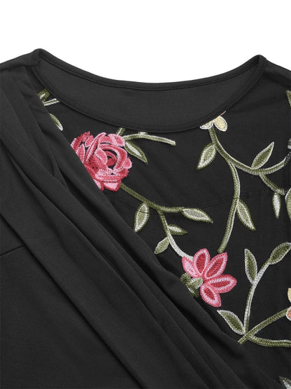 Women's Black Floral Embroidered Sheath Maxi Dress
