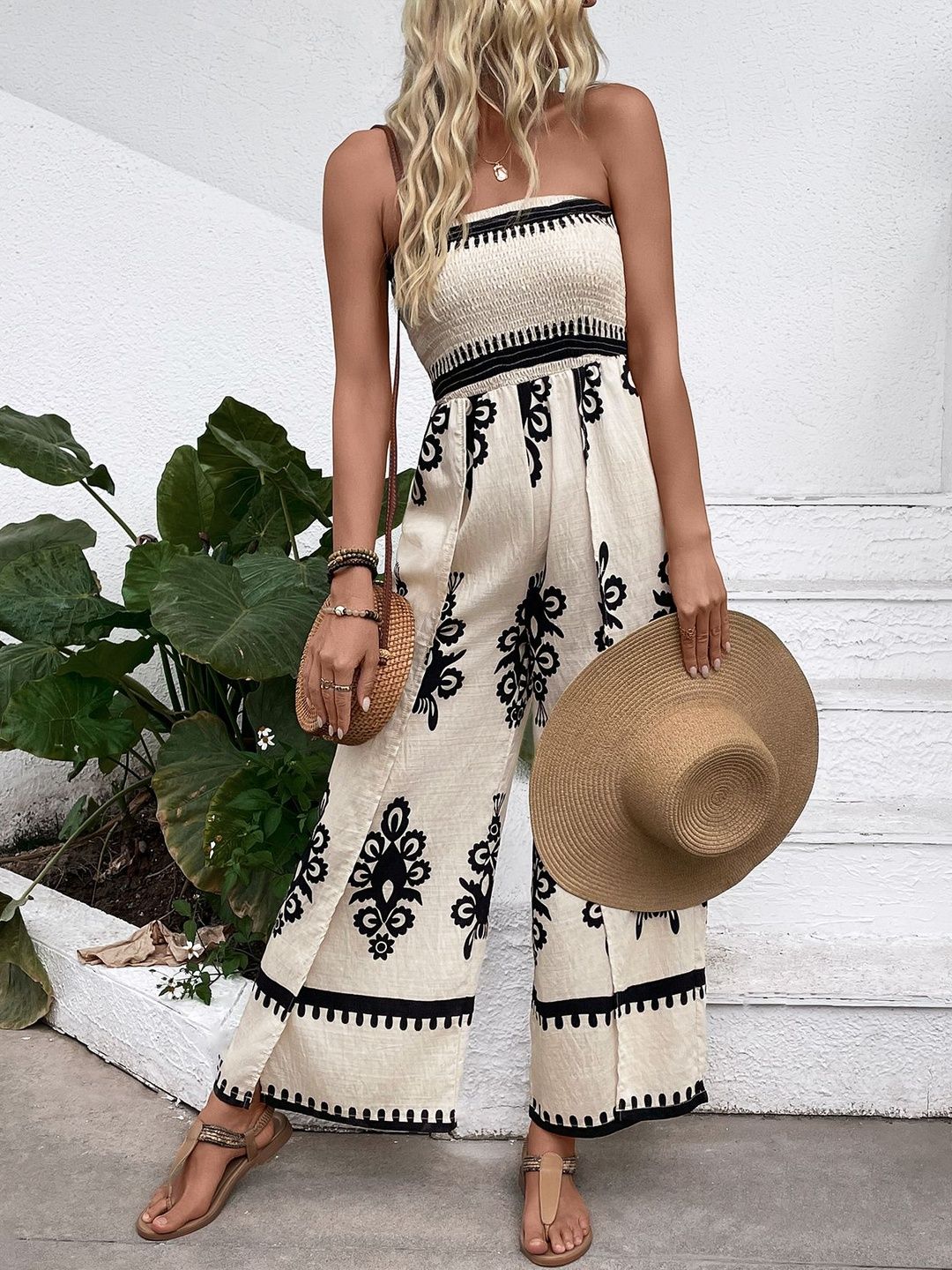 Strapless Printed Culotte Jumpsuit