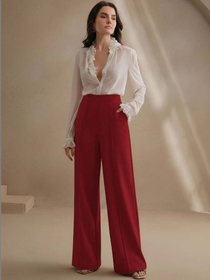 Wrinkle Free Trousers in Maroon polyester Style 92 - Nowi Korean Fashion