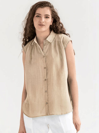 Casual Shirt in Brown Cotton Short Sleeve - Nowi Korean Fashion