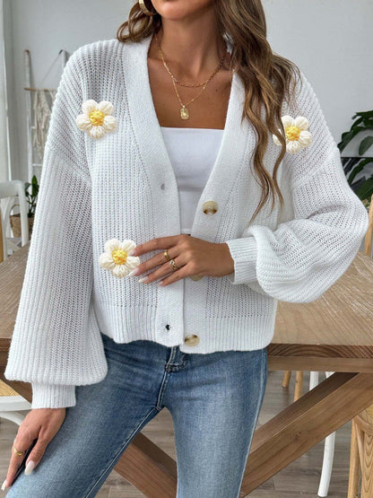 Women Ribbed Crop Cardigan with Applique Detail