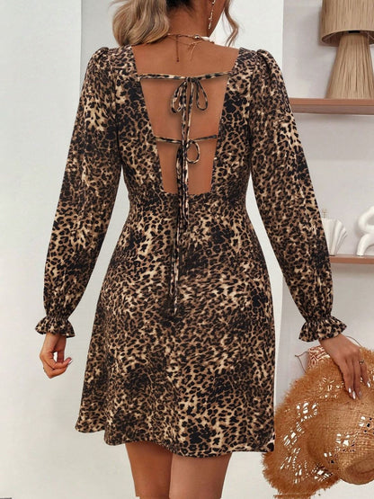 Women's Brown Animal Print Fit & Flare Mini Dress