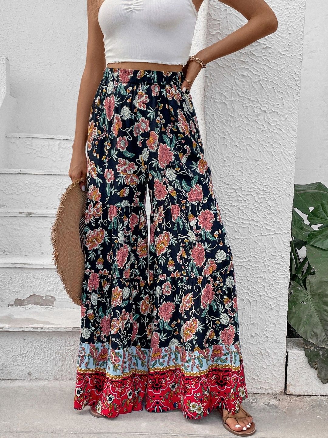 Women Floral Printed Loose Fit Non Iron Trousers