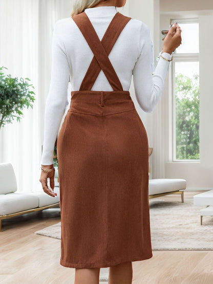 Women's Brown Pinafore Midi Dress