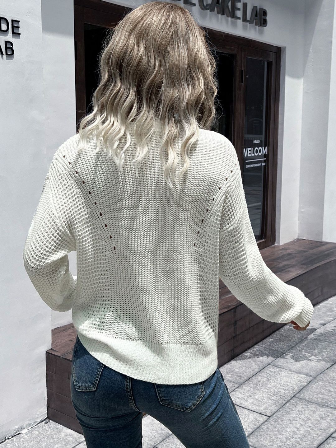 Women's Grey Nowi Women Cable Knit Pullover Printed