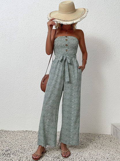 Off-Shoulder Printed Basic Jumpsuit