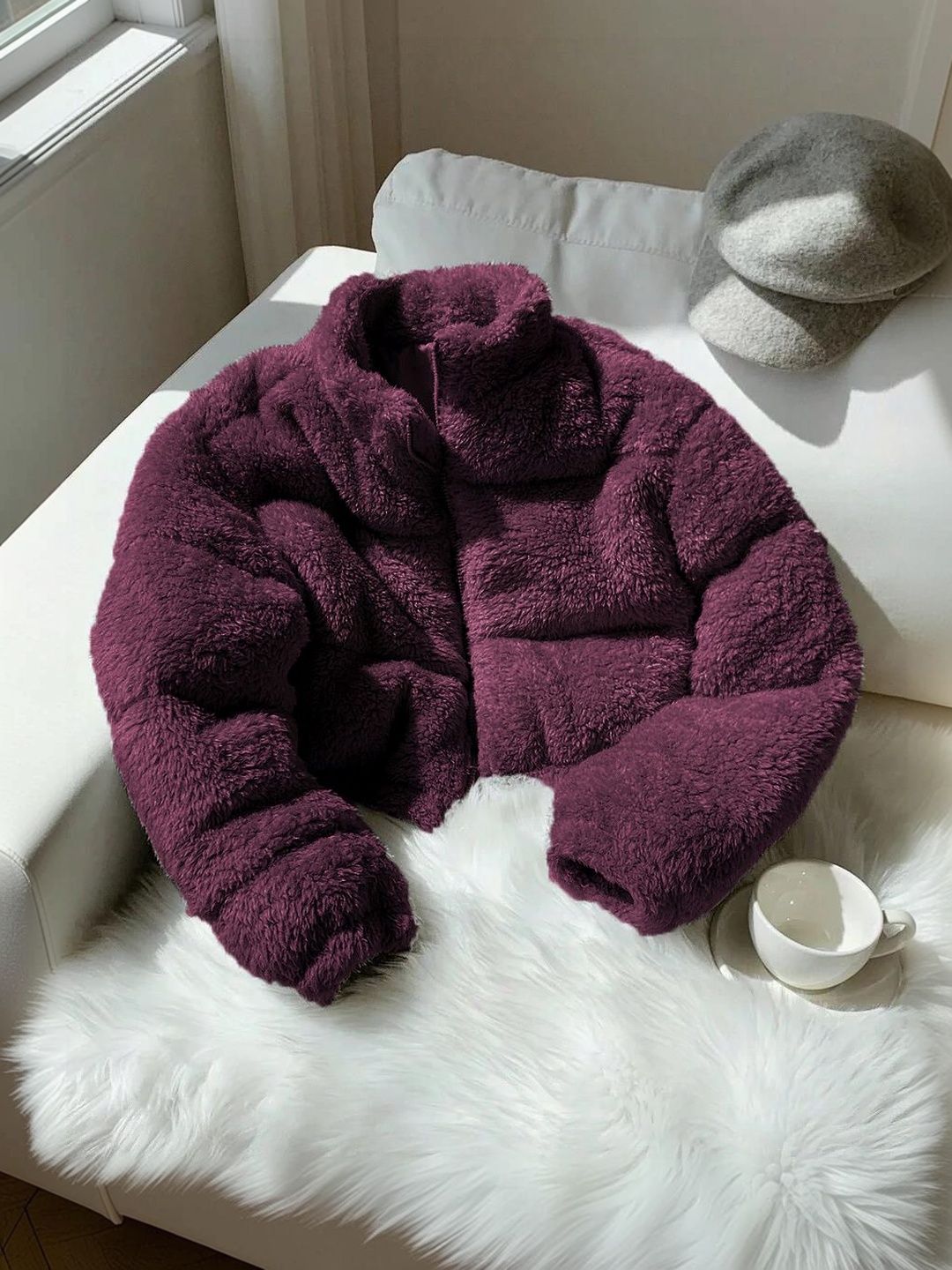 Woollen Crop Puffer Jacket Style 114 - Nowi Korean Fashion