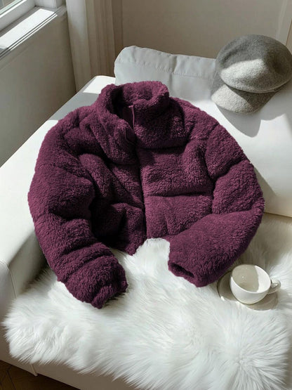 Woollen Crop Puffer Jacket Style 114 - Nowi Korean Fashion