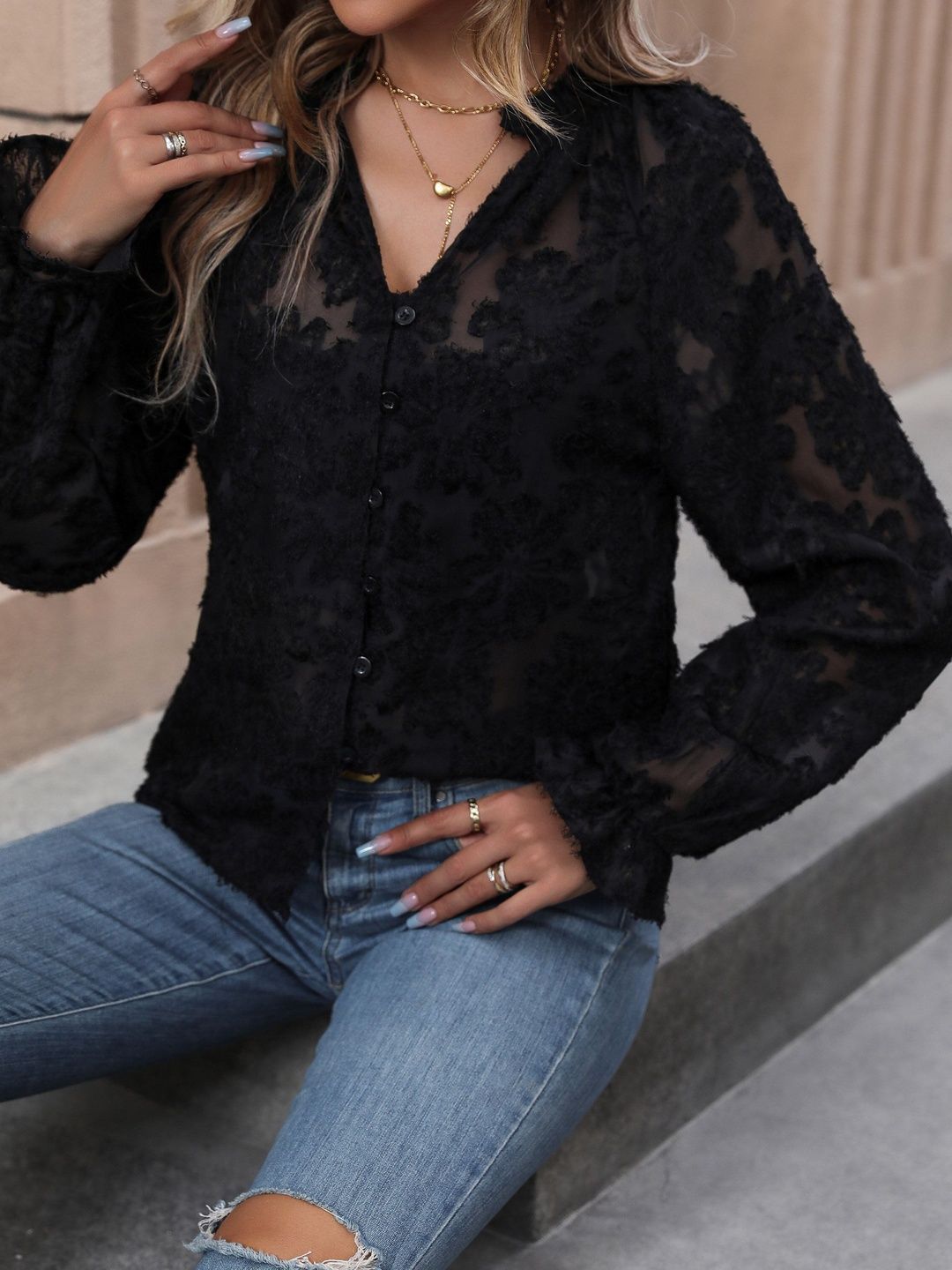 Women Semi Sheer Casual Shirt