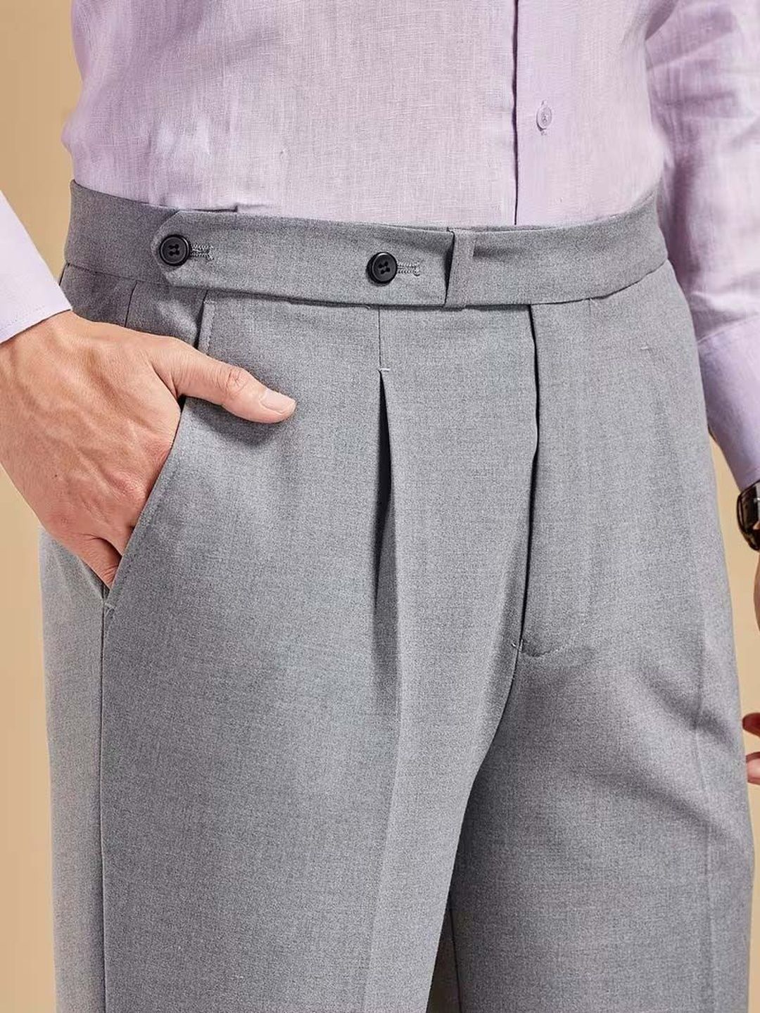 Men Straight Fit Wrinkle Free Pleated Trousers