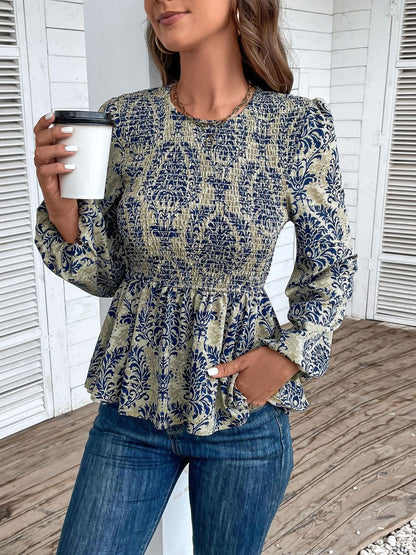 Women's Blue Floral Print Cotton Top