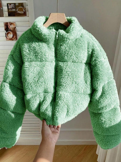 NOWI Women Woollen Crop Puffer Jacket