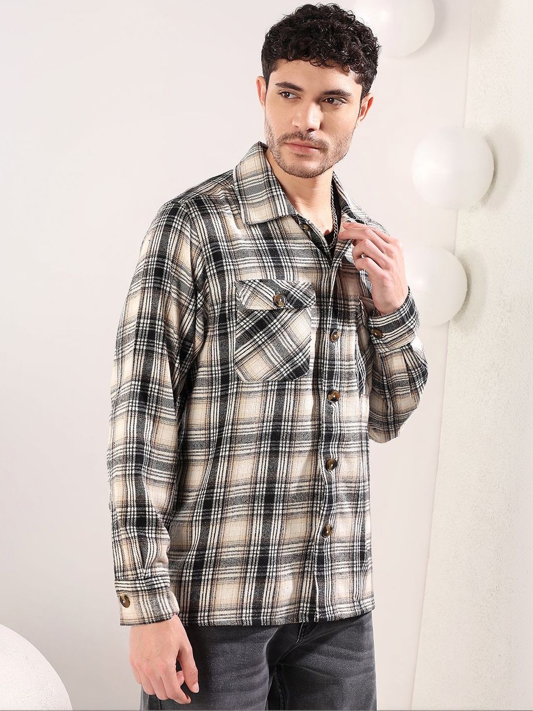 NOWI Men Tartan Checks Checked Casual Shirt
