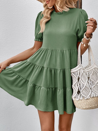 Puff Sleeve Ruffled Fit & Flare Dress