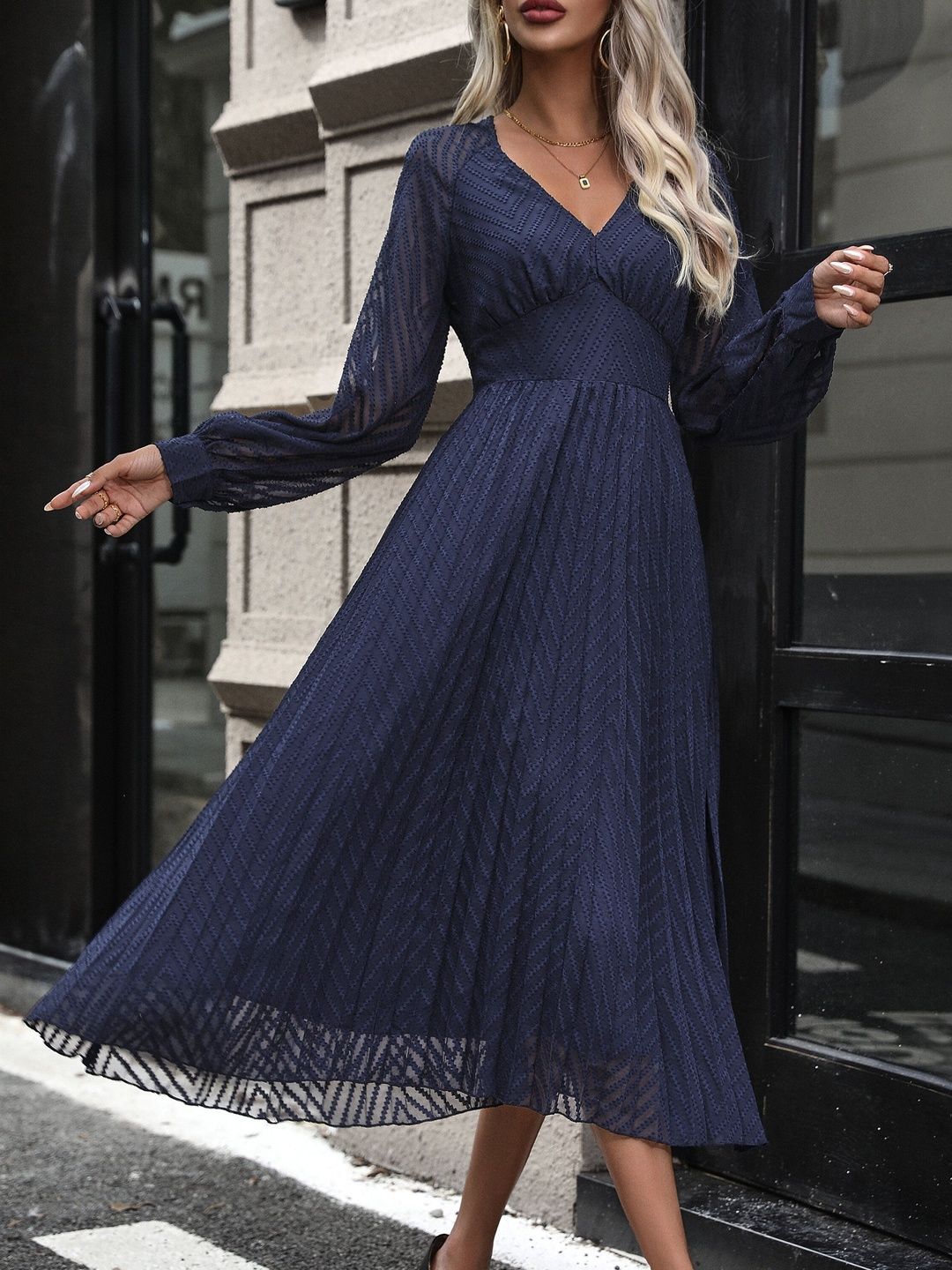 Women's Blue Nowi Fit & Flare Midi Dress