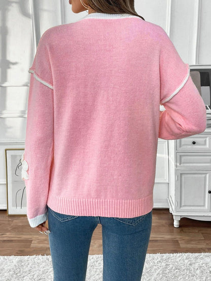 Women's Pink Pullover With Applique Detail Blend Printed