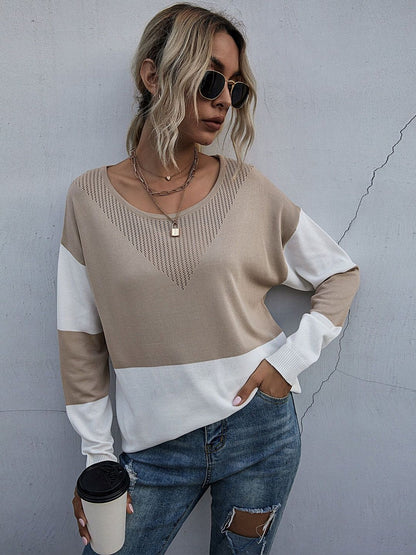 Women's Beige Colourblocked Pullover Blend Printed