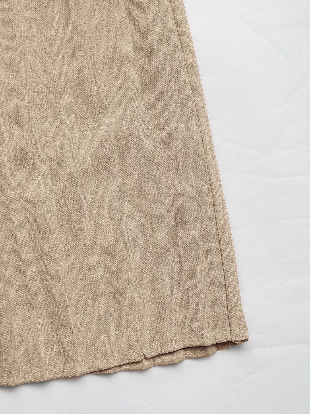 Women's Beige Tie-Up Neck Fit & Flare Midi Dress Blend