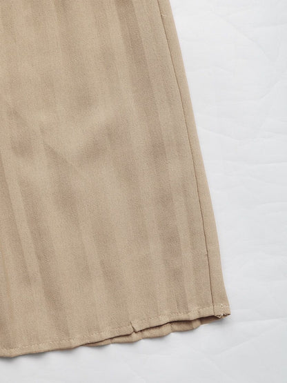 Women's Beige Tie-Up Neck Fit & Flare Midi Dress Blend