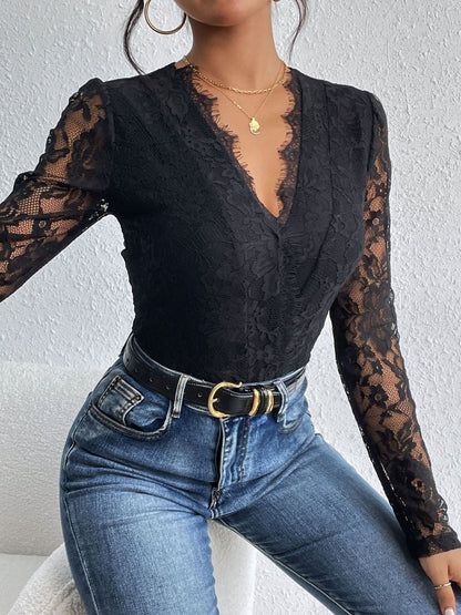 Women Black Lace detail Bodysuit