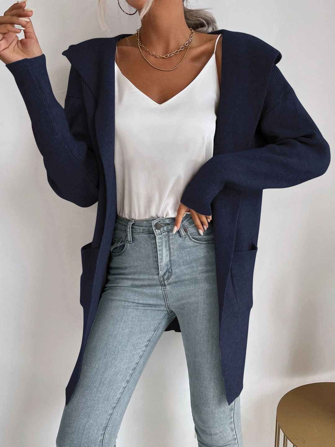 Women's Grey Nowi Women Ribbed Cardigan