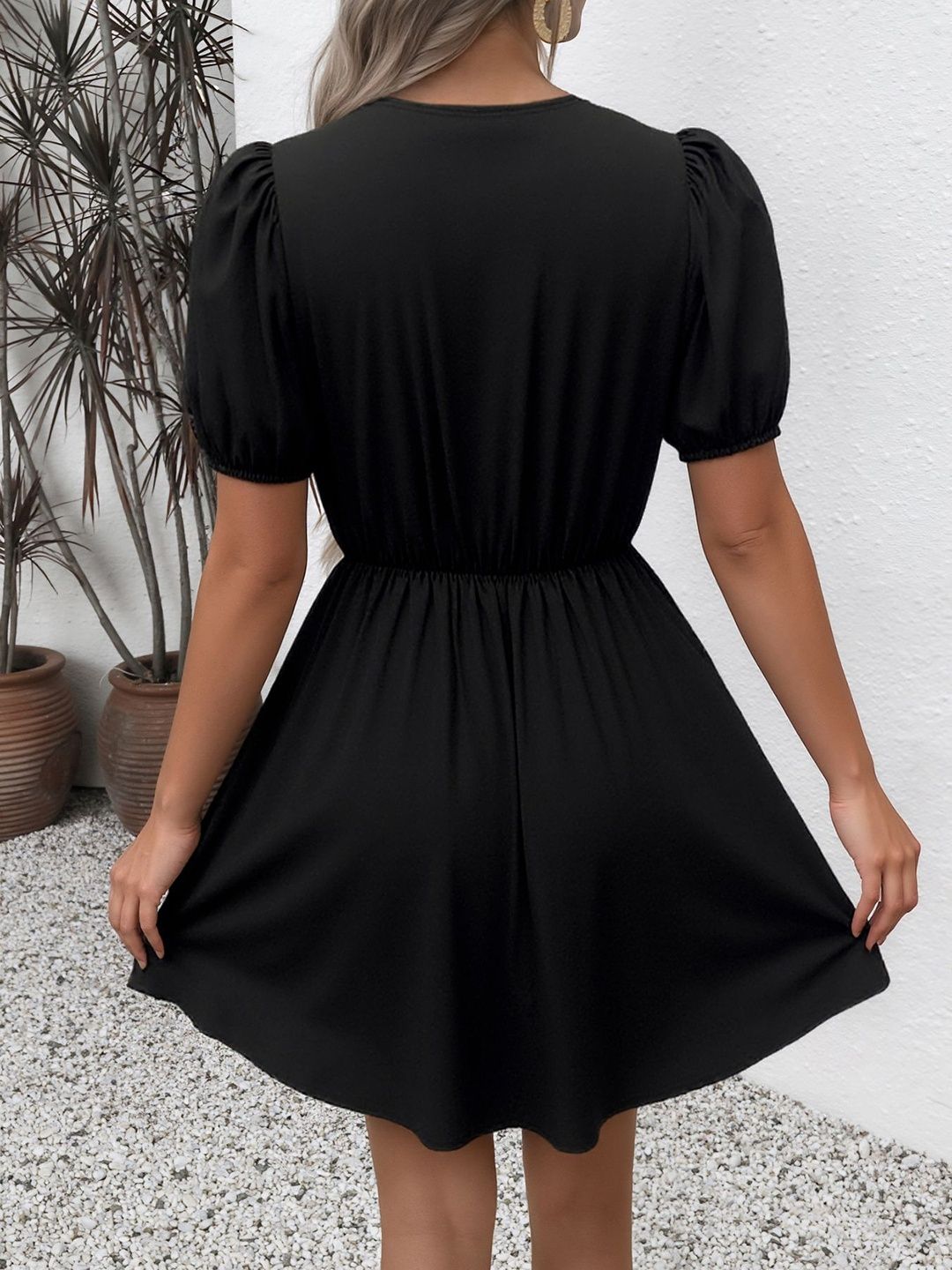 Puff Sleeve Fit & Flare Dress