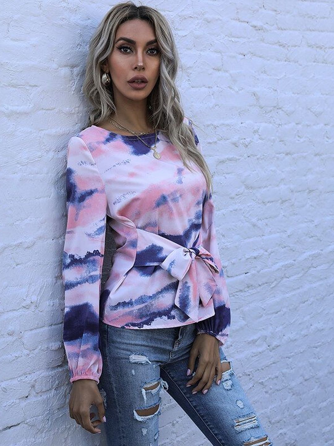 Women's Beige Nowi Tie & Dye Top