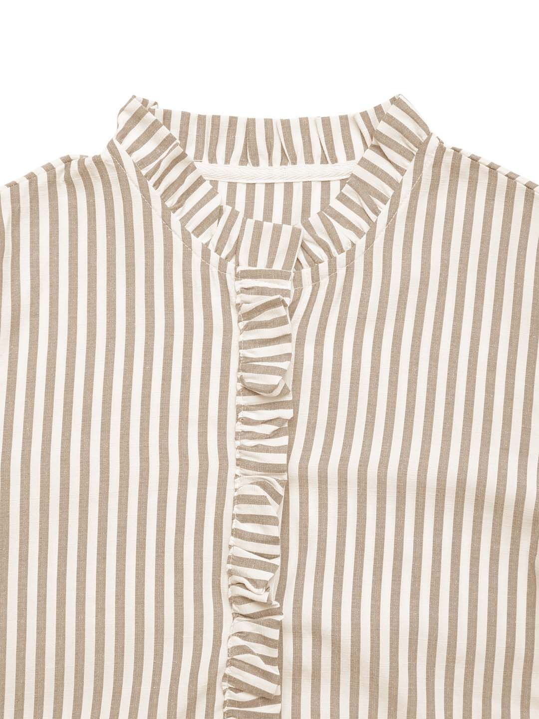 Striped Puff Sleeve Ruffled A-Line Dress