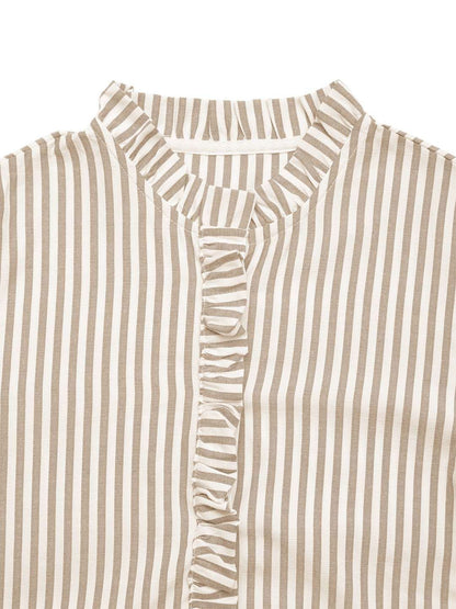 Striped Puff Sleeve Ruffled A-Line Dress