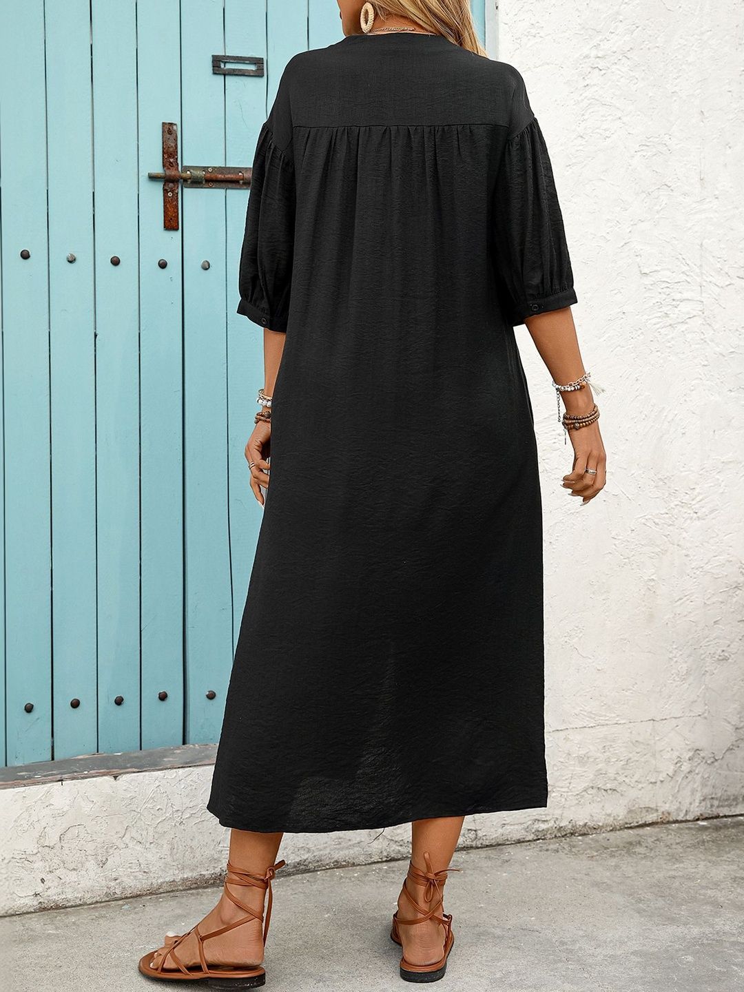 Floral Embroidered Puff Sleeve Maxi Dress