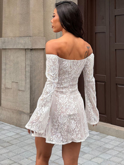 Women's Grey Nowi Off-Shoulder Fit & Flare Mini Dress