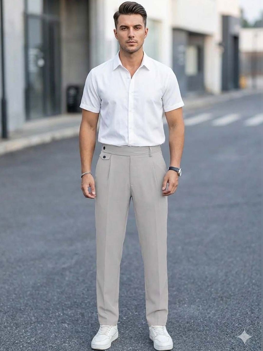 Men Straight Fit Wrinkle Free Pleated Trousers