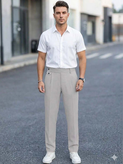 Men Straight Fit Wrinkle Free Pleated Trousers