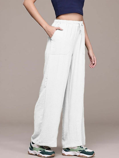 Women Textured Straight Fit High-Rise Trousers