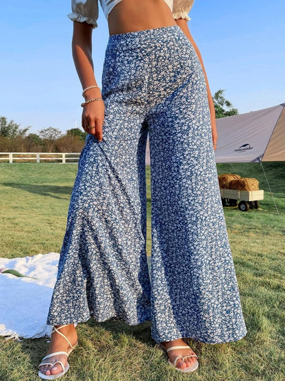 Women Floral High-Rise Flared Wide Leg Trousers
