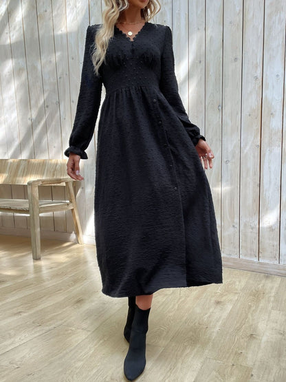 Women's Black A-Line Midi Dress Blend Printed