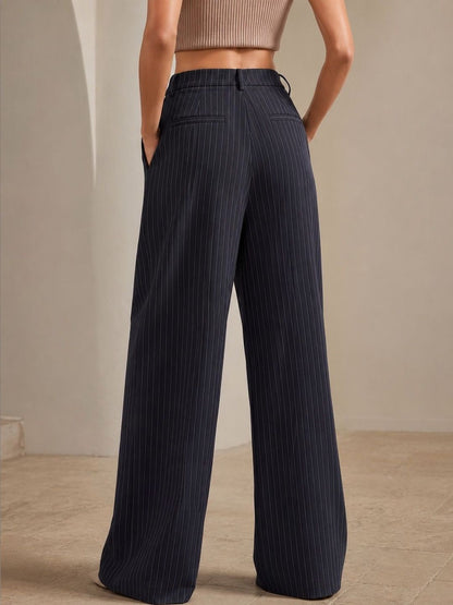 Women Striped Relaxed High-Rise Easy Wash Pleated Trousers