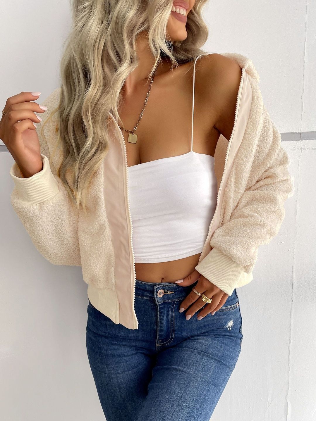Women Fleece Open Front Jacket