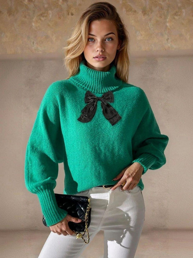 Pullover in Green acrylic Long Sleeve - Nowi Korean Fashion