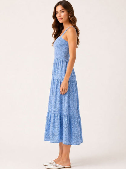 Floral Print Crepe A-Line Midi Dress