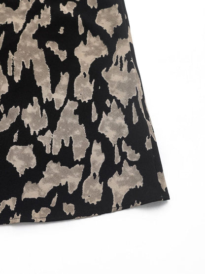 Women's Black Print Shirt Midi Dress Blend Printed