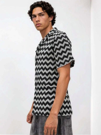 Chevron Printed Spread Collar Cotton Casual Shirt