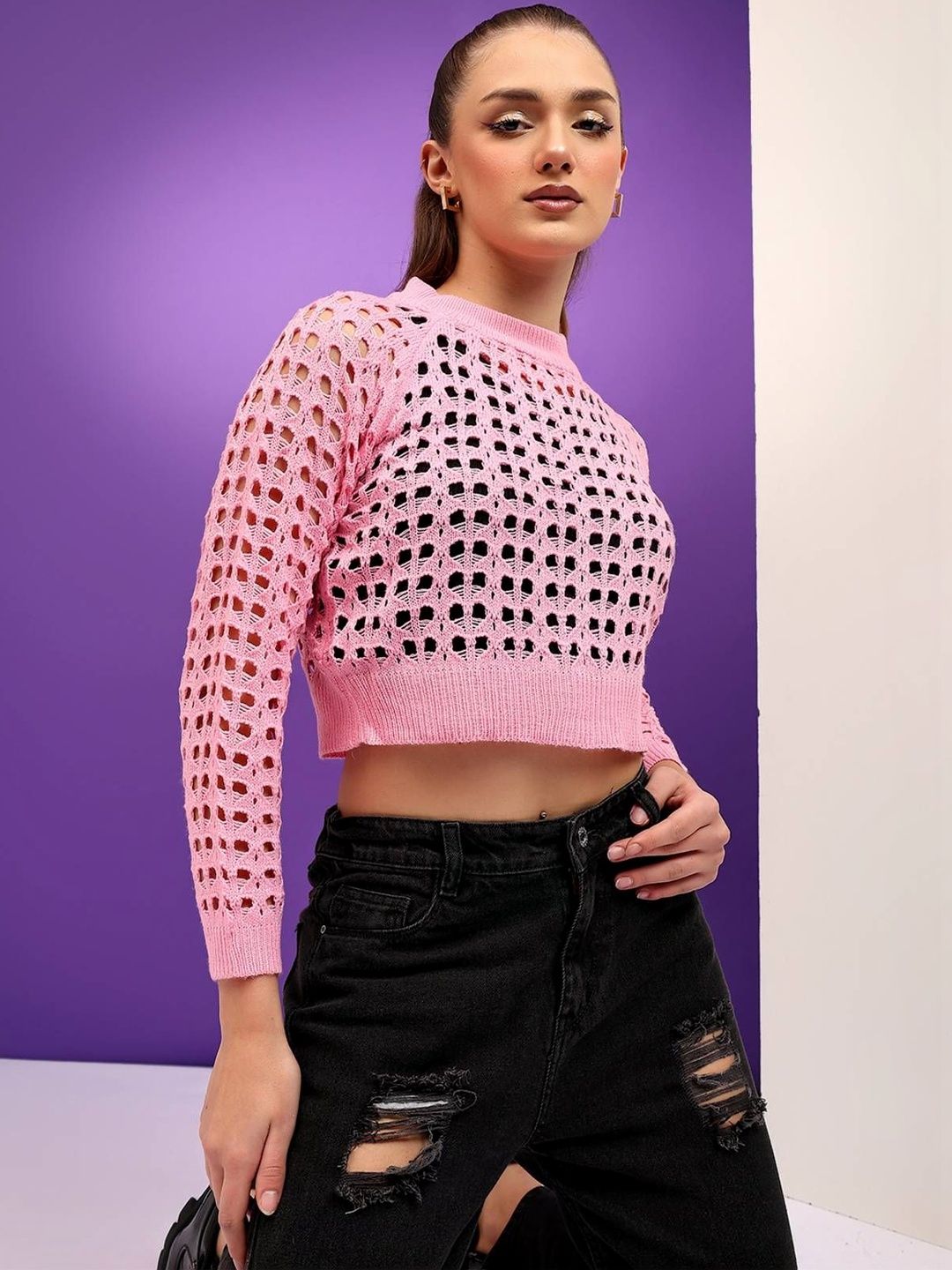 NOWI Women Woollen Crop Pullover