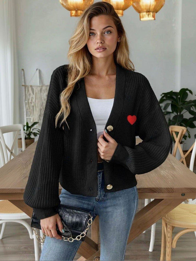 Cardigan with Embroidered Detail in Black acrylic - Nowi Korean Fashion